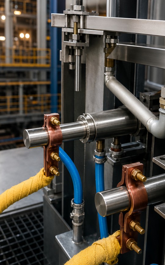 Water-Cooled Molybdenum Electrode System Installed in an Electric Glass Furnace